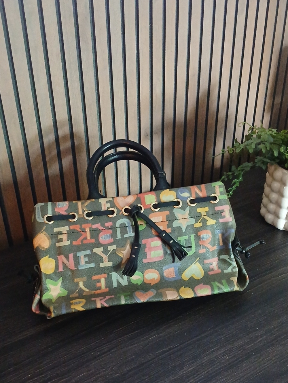 Multicolor Letter Print Tote Bag with Black Handles